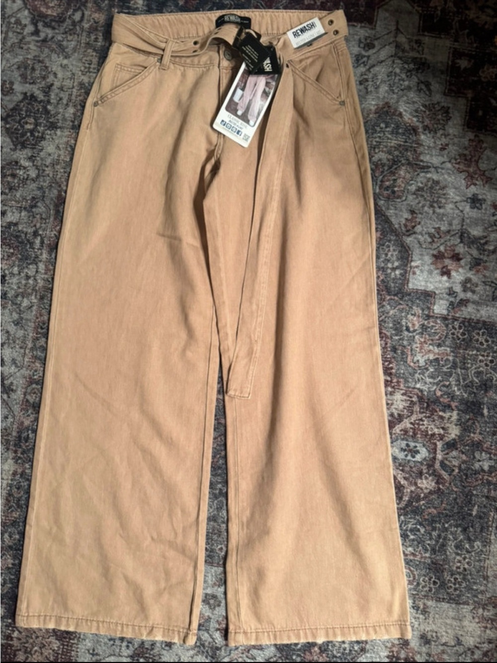 Re wash  Tan Wide-Leg Cotton Pants